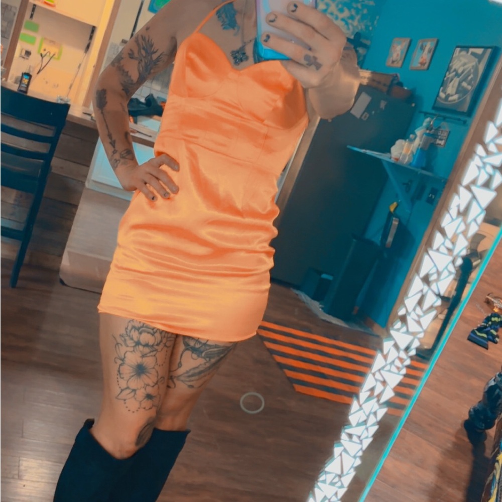 Orange Strapless Mini Dress